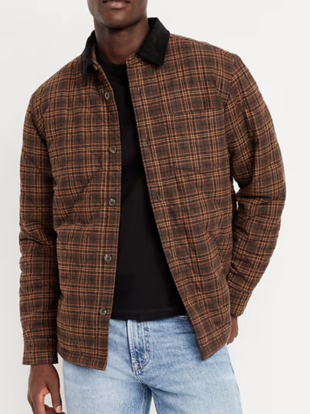 Old Navy Men’s Brown Plaid Sherpa-Lined Shacket